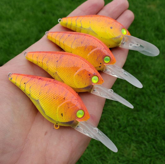 Custom Painted Lures 2.5 Green and Orange Crawfish Crankbait, Fishing Lures,  Bass Lures. Lures. 
